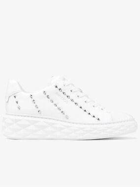 Jimmy Choo White Leather Platform Sneaker with Silver Studs